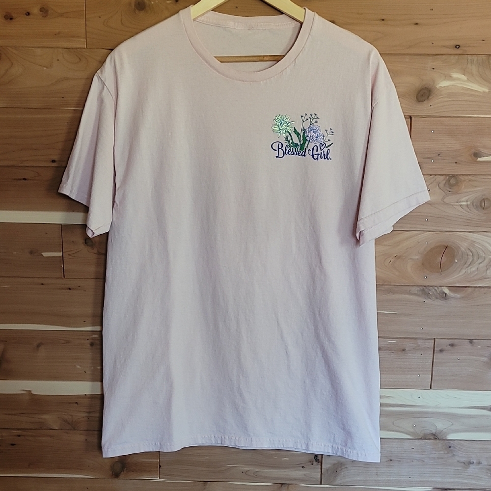 Blessed Girl T-Shirt, Size L, Light Pink, Floral, Faith, Scripture